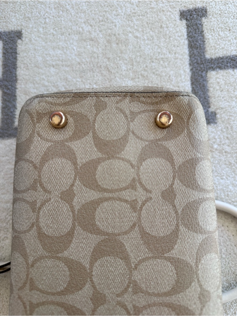 Coach Beige Signature Satchel with Chalk Trim - Picture 9 of 11
